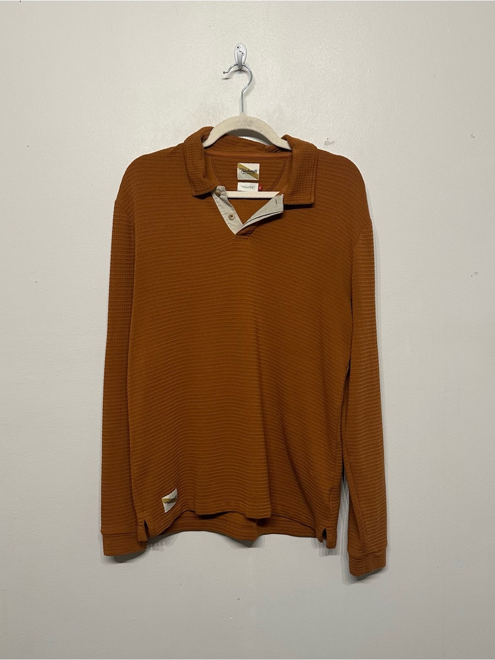 Tracksmith Fells Rugby Waffle Knit Polo Henley Pullover Shirt Medium
